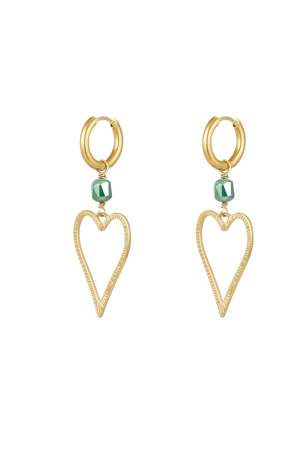 Heart &amp; Stone Earrings - Hart Oorbellen - Lange Oorbellen Met Hart - Stainless Steel Oorbellen - Nikkelvrij Oorbellen - Oorbellen Voor Vrouwen