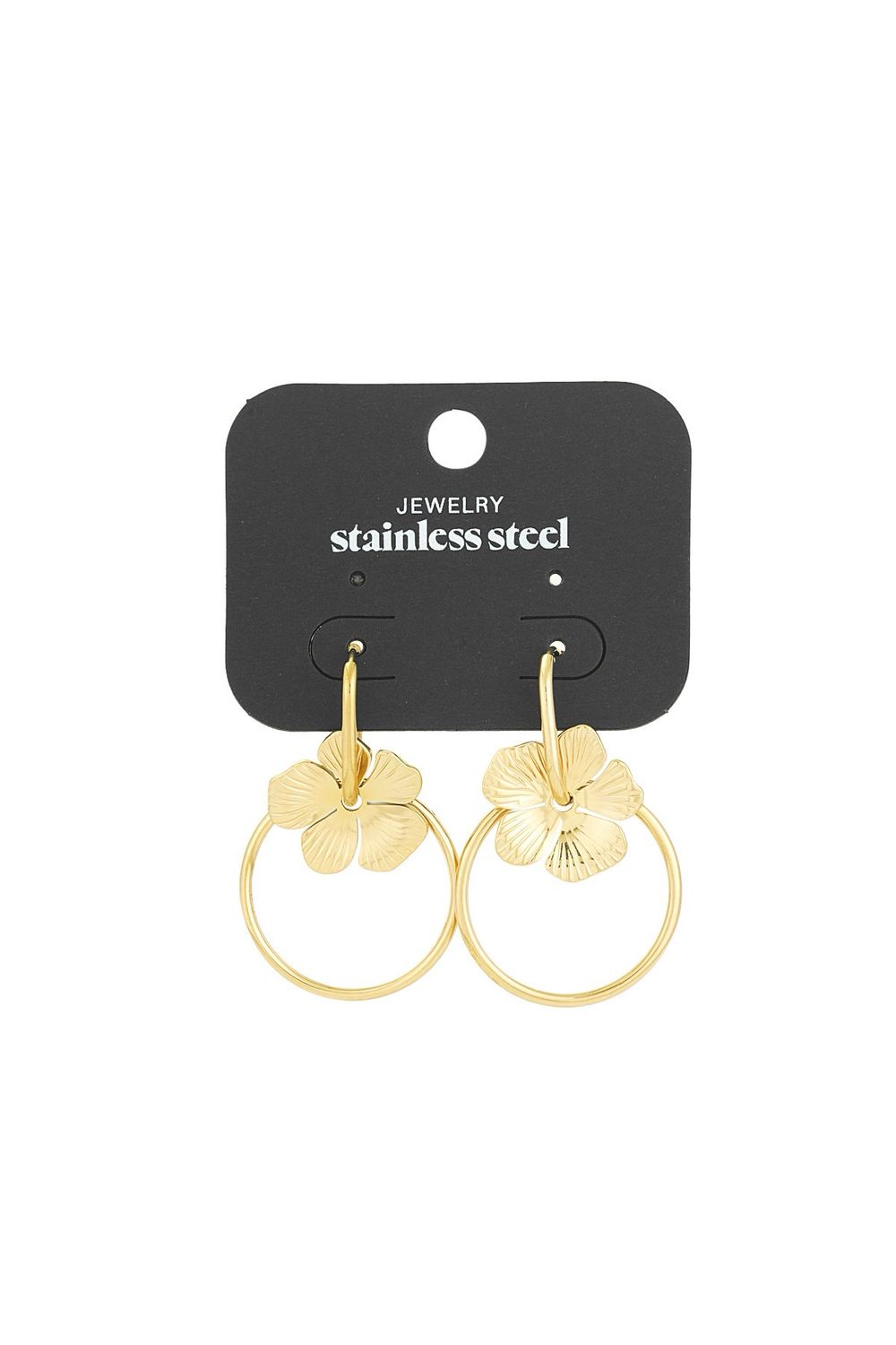 Ring Oorbellen Met Bloemblaadje - Lange Oorbellen - Stainless Steel Oorbellen