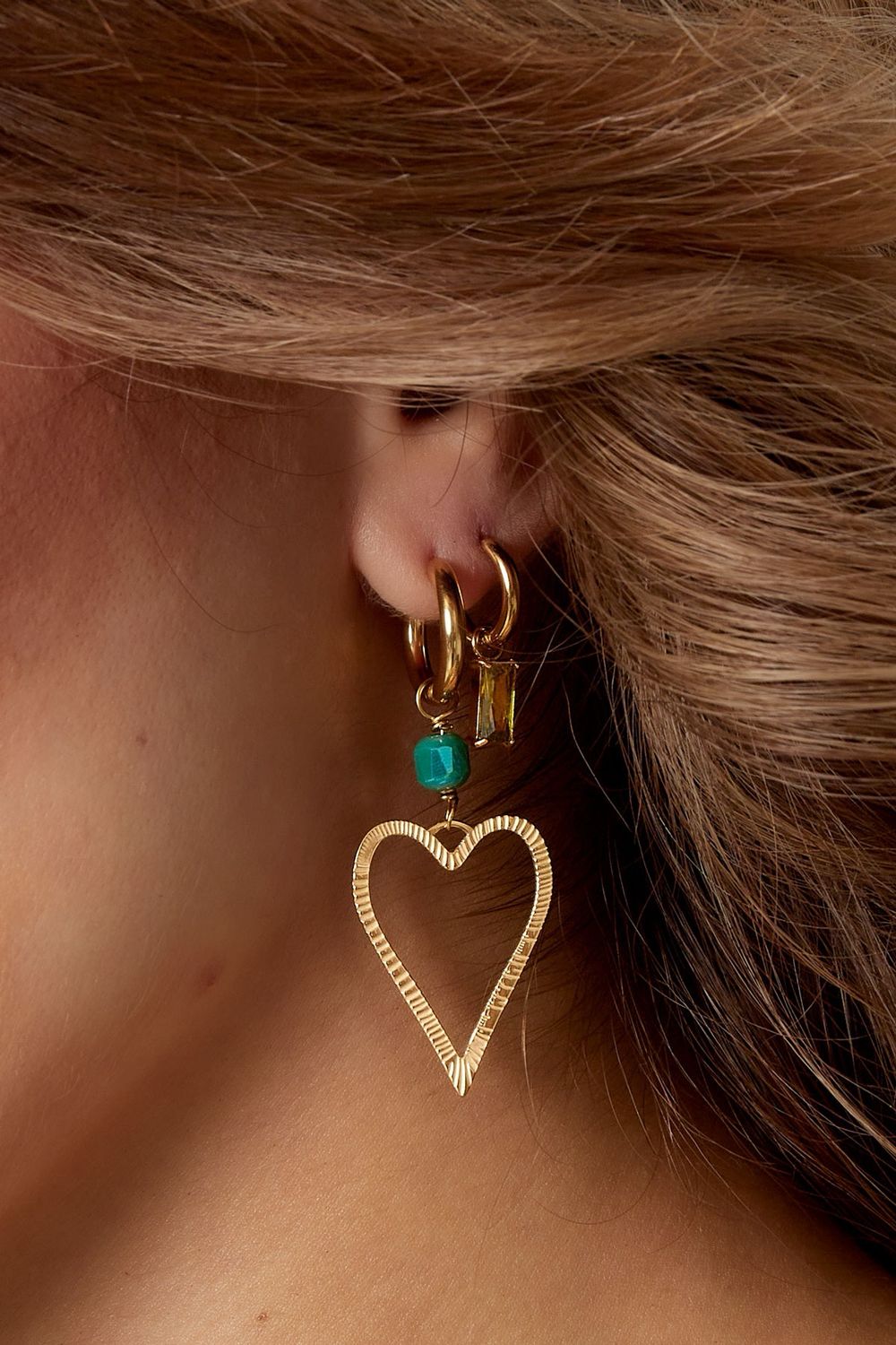 Heart &amp; Stone Earrings - Hart Oorbellen - Lange Oorbellen Met Hart - Stainless Steel Oorbellen - Nikkelvrij Oorbellen - Oorbellen Voor Vrouwen