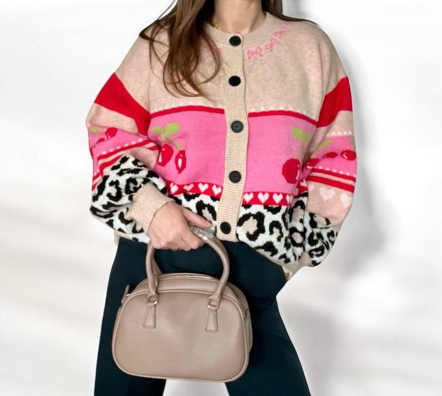 Cherrie Trui - Cardigan - Vest Met Knopen - Beige/ Roze - winter trui