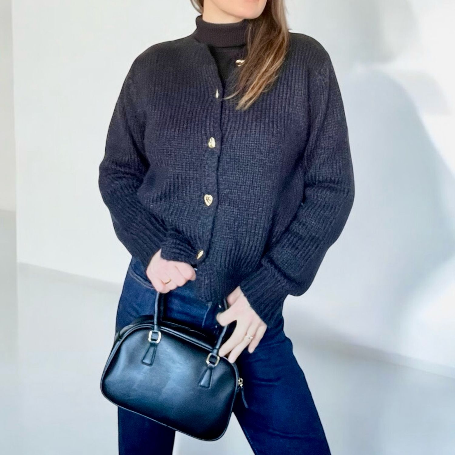 Cardigan Zwart Met Knopen - Zwarte trui - Zwarte sweater - knitted trui - Wollen Trui - Gebreide Trui