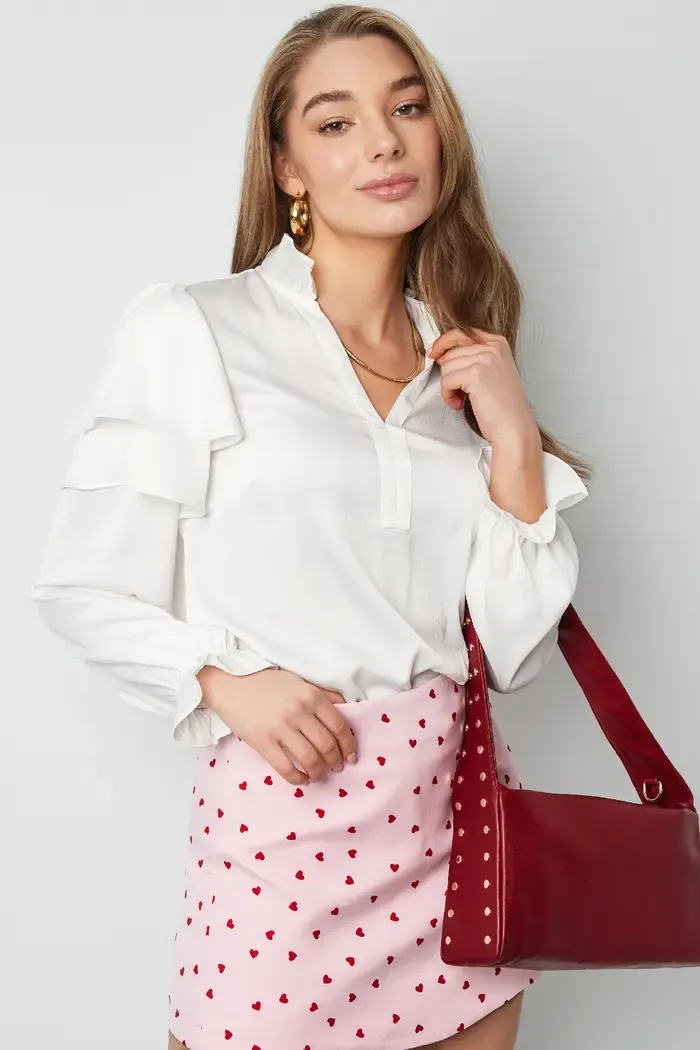 Ruffle Blouse- Top met lange mouwen- Witte blouse - Wit hemd - Blouse met lange mouwen - Lente /Zomer collectie