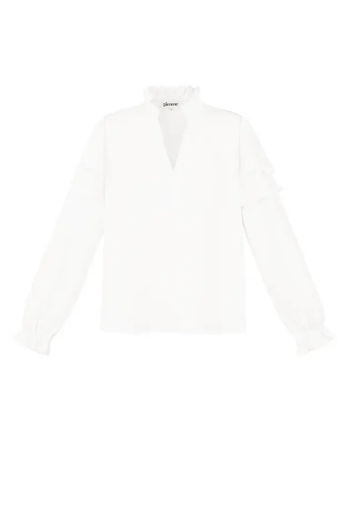 Ruffle Blouse- Top met lange mouwen- Witte blouse - Wit hemd - Blouse met lange mouwen - Lente /Zomer collectie