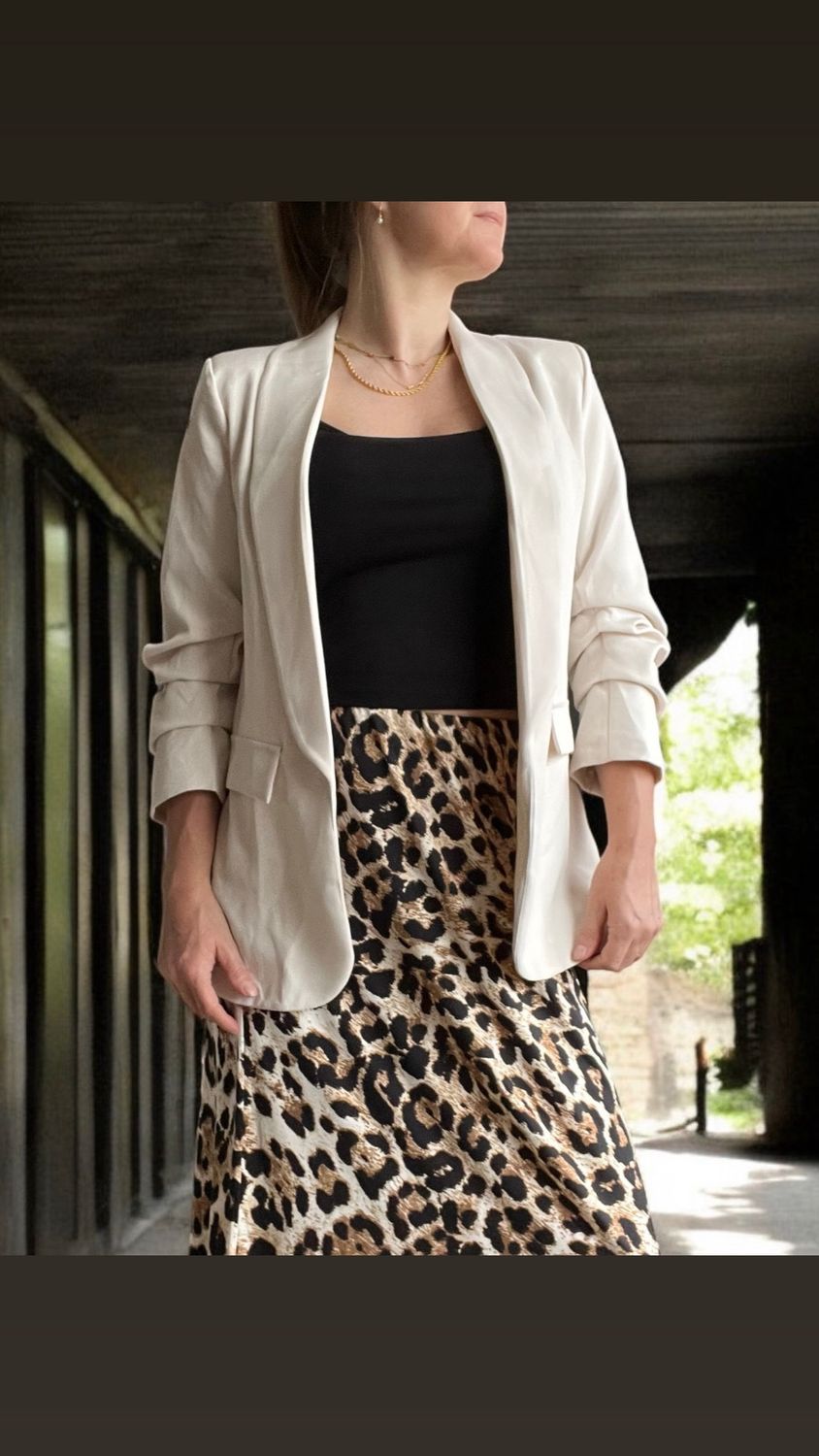 Blazer Beige - Blazer Met Opgestroopte Mouwen - 3 Kwart Mouwen - Lente / zomer blazer - blazer voor vrouwen