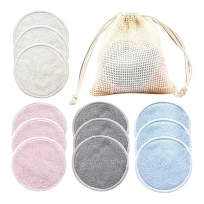 Herbruikbare gezichtsreiniging Doekjes - Beter voor het milieu -  Herbruikbare make- up reiniging doekjes - Eco- vriendelijke natuurlijke bamboo doekjes, 12 stuks.