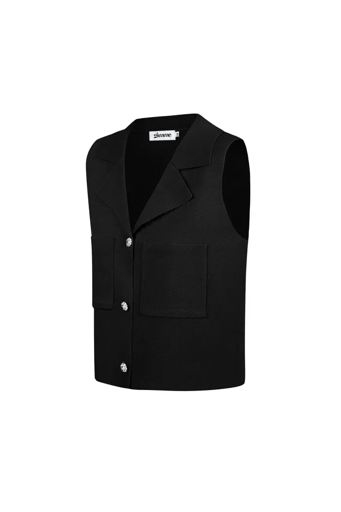 Comfy Knitted Top - Korte Top - Zwarte Top - Gillet - Gillet Voor Vrouwen