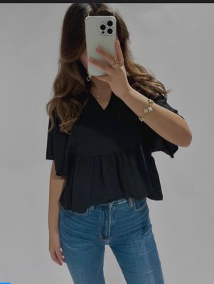 Losse Top - Anna Top Zwart - Top Voor Dames - Korte Top - Zwarte Top - Zomer Top -Blouse - Zwarte Blouse