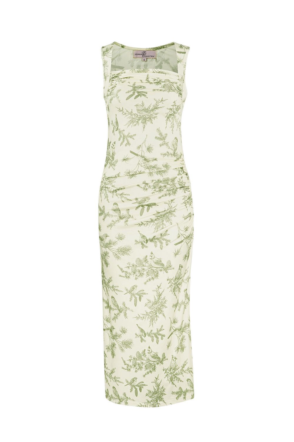Lange Bloemen Kleed- Aanpassende Jurk Met Split- Stretch Jurk - Lang Kleed Groen - Kleed Met Bloemen Motief - Midi Jurk
