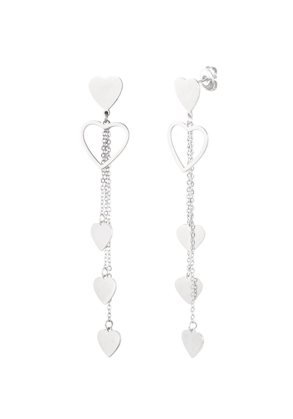 Hang Oorbellen met ketting en hartjes - Lange Oorbellen - Stainless Steel Oorbellen - Nikkel Vrij Oorbellen - Oorbellen Voor Vrouwen - Cadeau Tip - Cadeau Voor Haar
