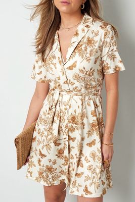 shirt kleedje- overhemdjurk- hemdkleedje- casual shirtjurk- los vallend kleedje dames - jurk met knoopjes -Bloemenjurk Met Strik - Jurk Met Knoopjes