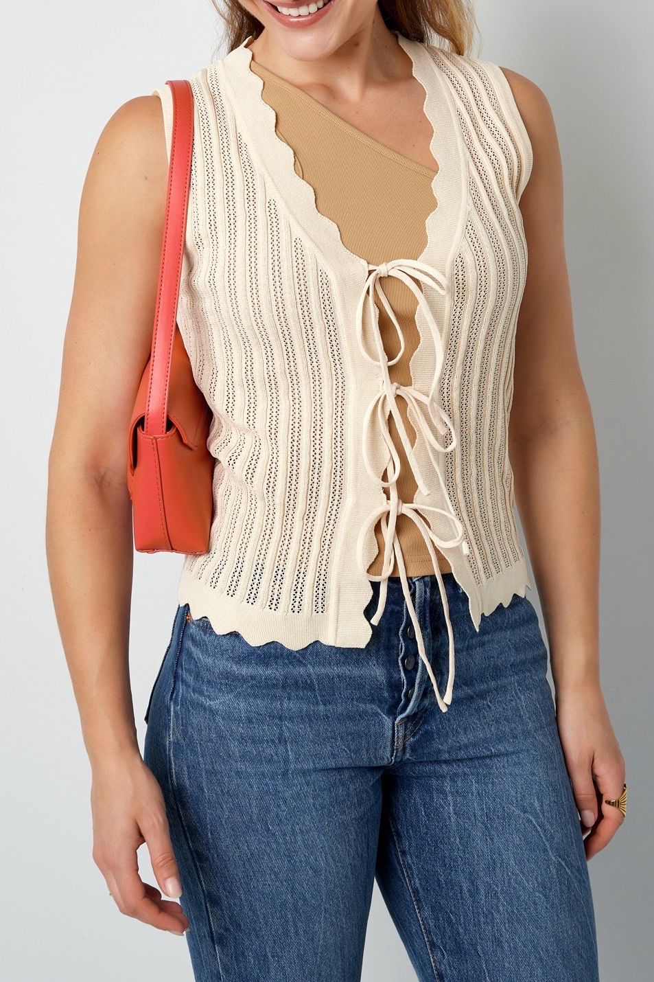 Crochet Top Met Strikjes - Gehaakte Top - Top Zonder Mouwen - Gehaakte Gilet Top