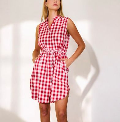 shirt kleedje- Katoenen overhemdjurk- hemdkleedje- casual shirtjurk- los vallend kleedje dames - jurk met knoopjes -ruitjes Shirt Jurk Met Strik - Jurk Met Knoopjes