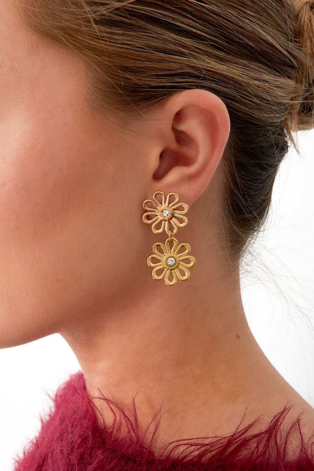Flower Power Oorbellen - Stainless Steel Oorbellen - Bloem Oorbellen - Goudkleurige Oorbellen