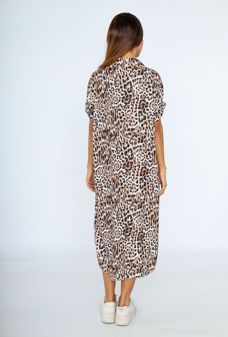 shirt kleedje- Oversized overhemdjurk- hemdkleedje- casual shirtjurk- los vallend kleedje dames Long shirt dress - leopard print jurk - lang kleed - jurk met knoopjes