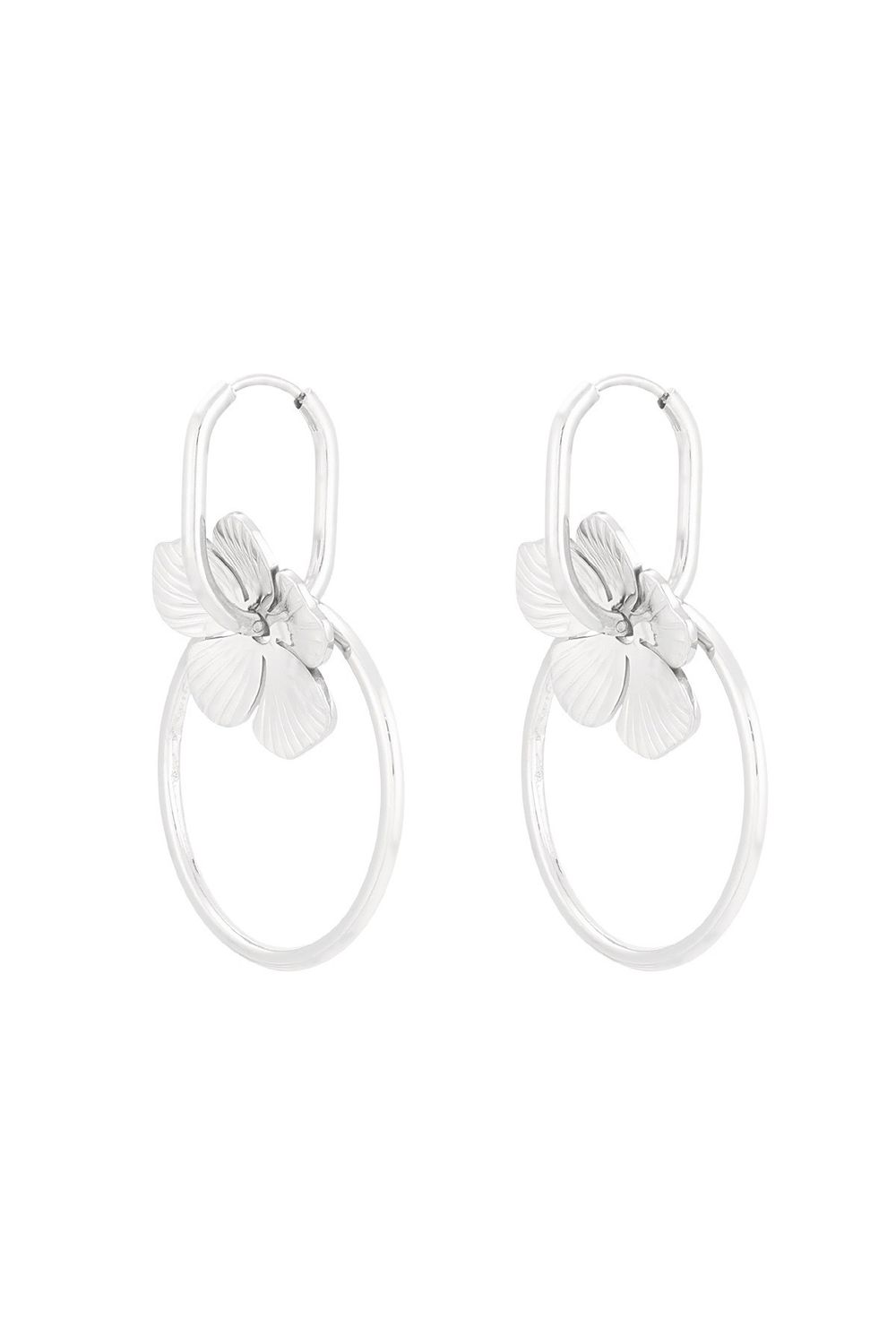 Ring Oorbellen Met Bloemblaadje - Lange Oorbellen - Stainless Steel Oorbellen