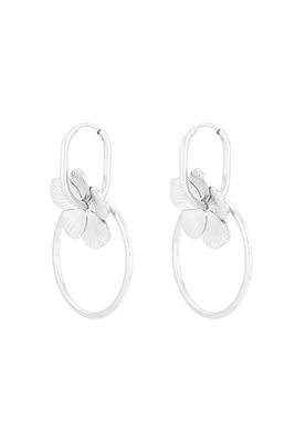 Ring Oorbellen Met Bloemblaadje - Lange Oorbellen - Stainless Steel Oorbellen