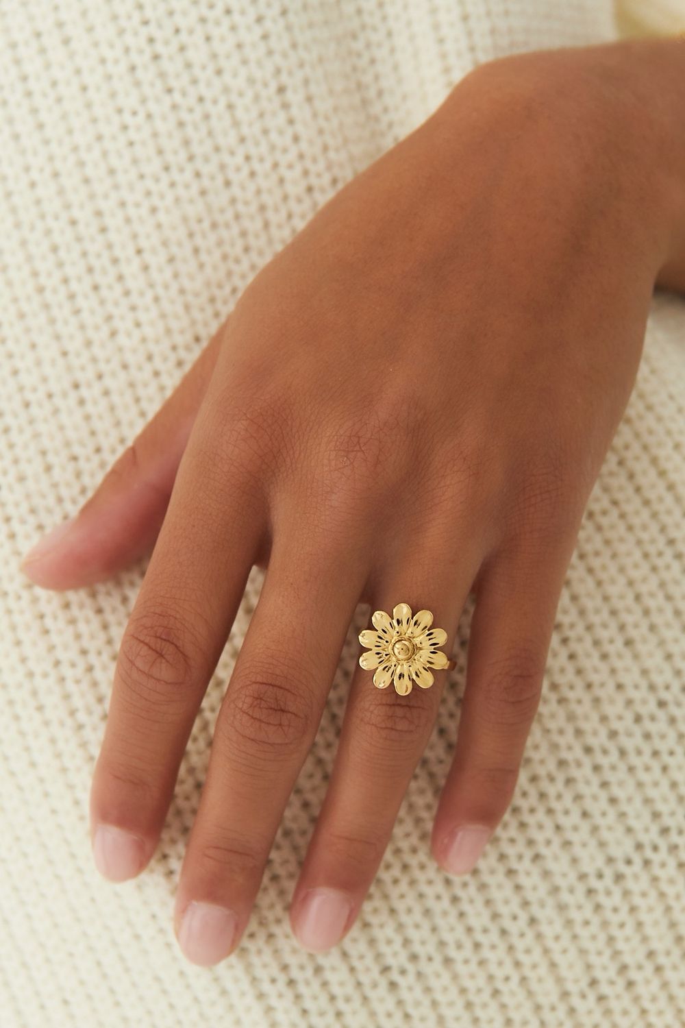 Ring Met Bloem- Stainless steel Ring - Open Ring - One Size Ring