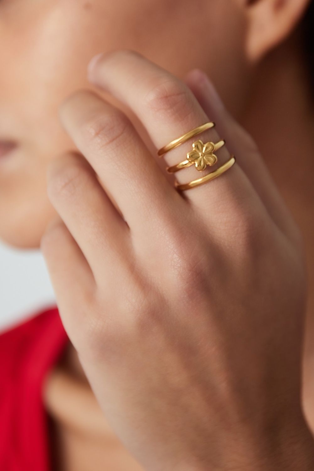 Flower Stack One Size Ring - Stainless Steel Ring - 100% Waterproof - Nikkelvrij - Ring Voor Vrouwen
