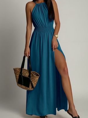 zomer jurken dames- luchtige zomerjurk- maxi zomerjurk - Kleedje Voor Dames- Zomerjurk Met Elastische Taille En Split - Maxi Jurk