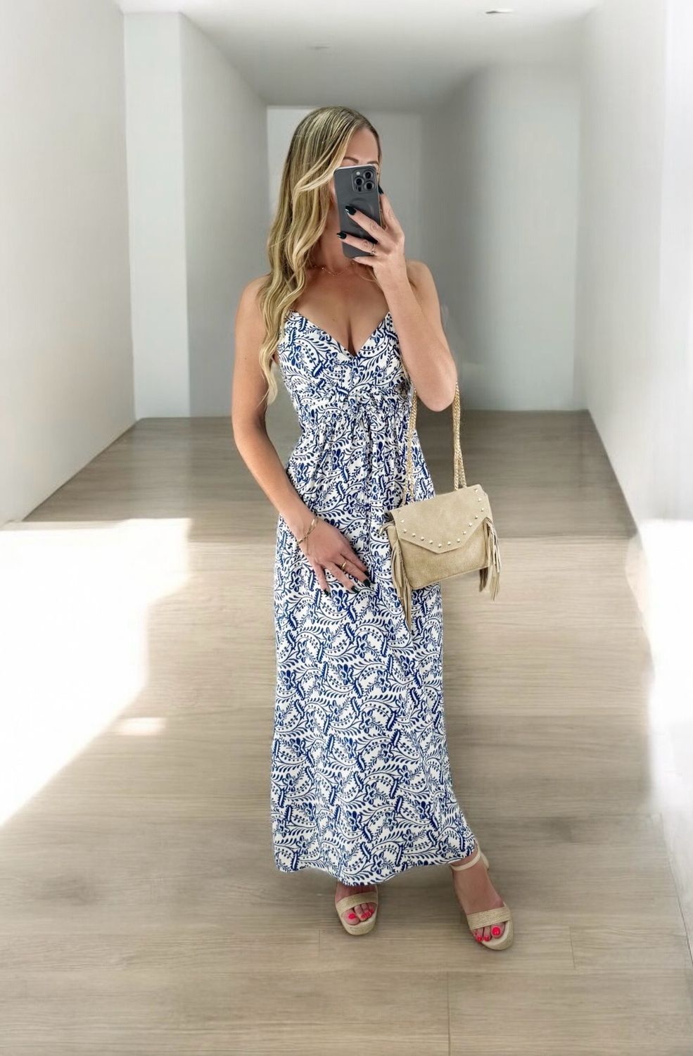 Lange jurk - zomer jurken dames- Kleedje Voor Dames- luchtige zomerjurk - maxi zomerjurk - Lang kleedje Dames- kleedje met Bloemen motief - kleedje met spaghetti bandjes