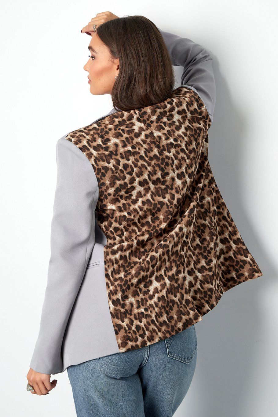 Blazer met leopard print - Grijze Blazer - Blazer voor vrouwen