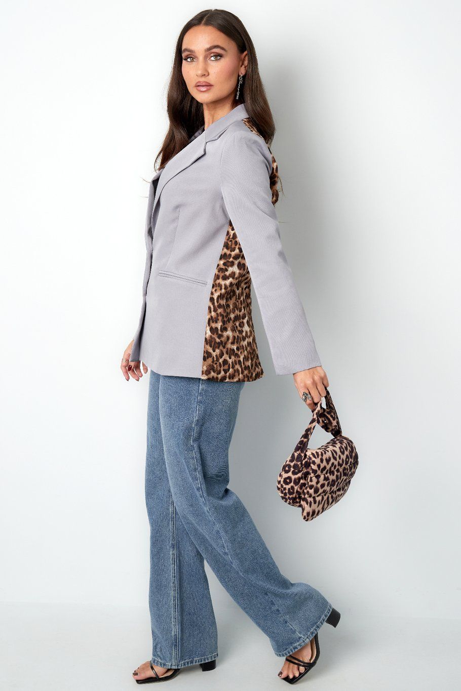 Blazer met leopard print - Grijze Blazer - Blazer voor vrouwen