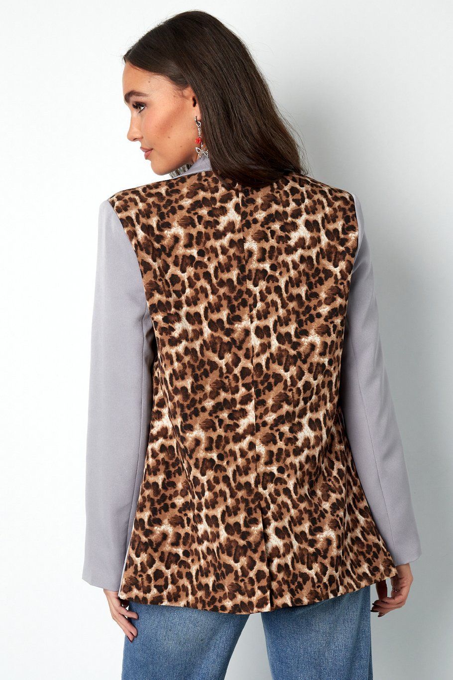 Blazer met leopard print - Grijze Blazer - Blazer voor vrouwen