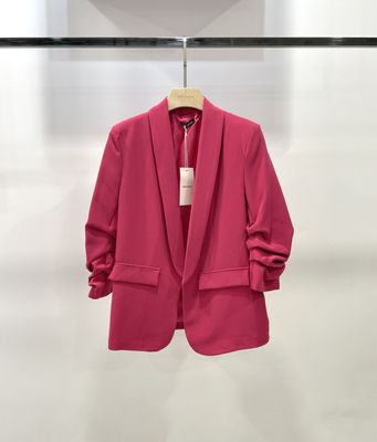Blazer met opgestroopte mouwen - Blazer met driekwart mouwen - Blazer voor vrouwen - Roze blazer