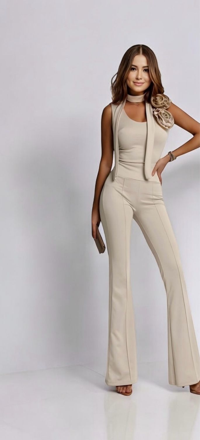 Top 3D flower pants set with cord - aanpassende broek - set broek + top - Flared Pants
