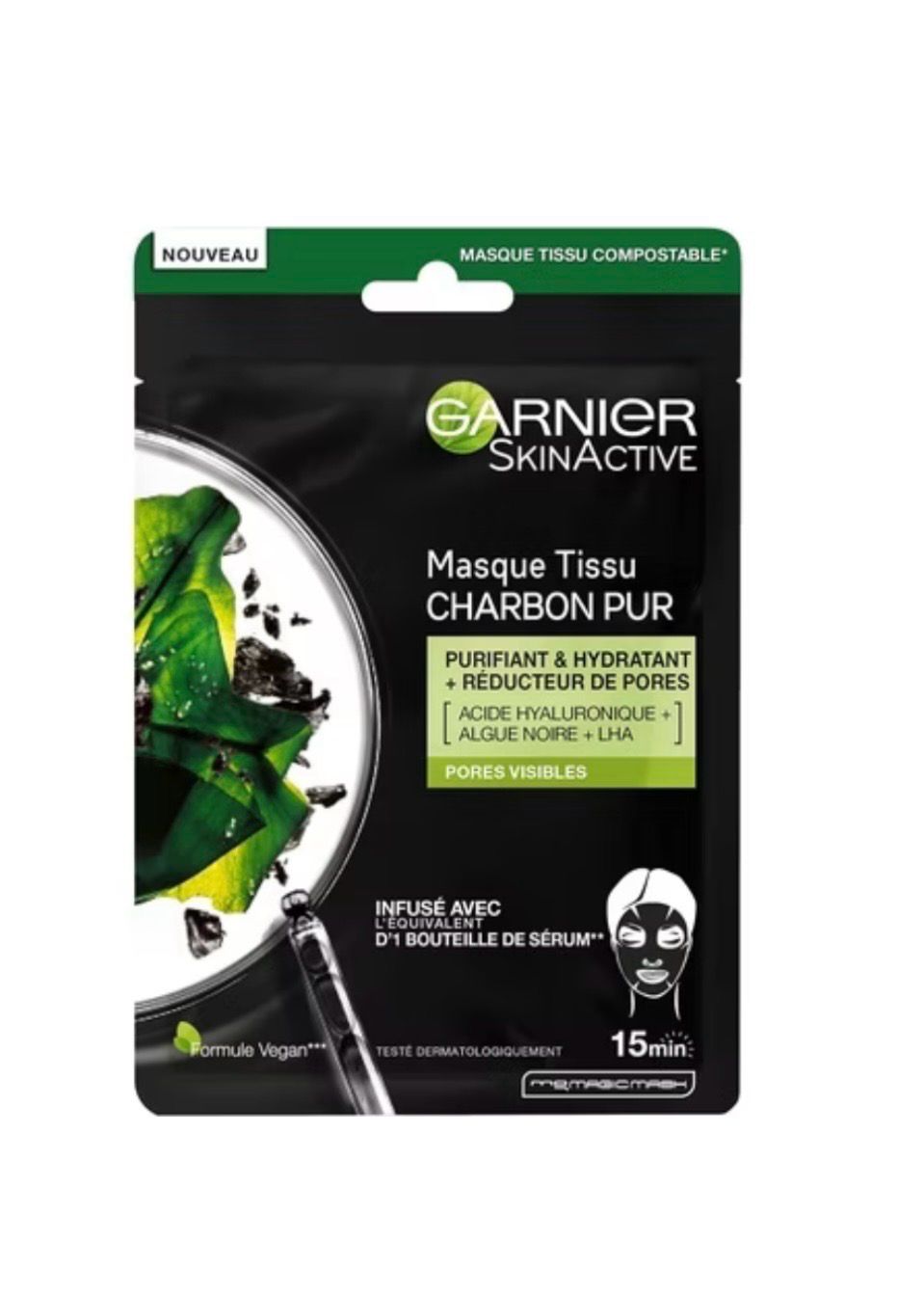 Unisex Garnier Skinactive Botanical Charcoal Sheet Mask- Charcoal Face Mask Sheet