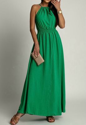 zomer jurken dames- luchtige zomerjurk- maxi zomerjurk - Zomerjurk Met Elastische Taille En Split - Maxi Jurk - Lange Zomerjurk Met Elastische Taille En Split