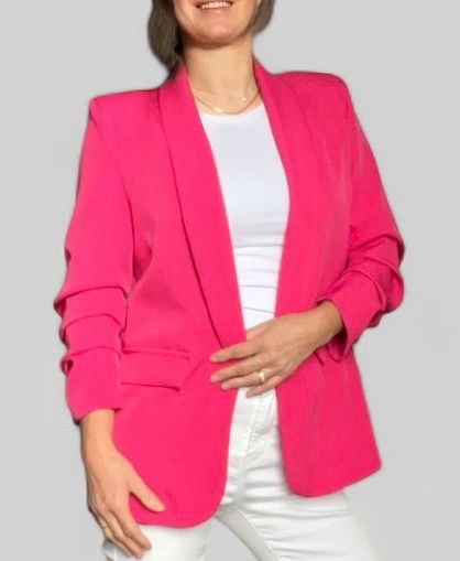 Blazer met opgestroopte mouwen - Blazer met driekwart mouwen - Blazer voor vrouwen - Roze blazer