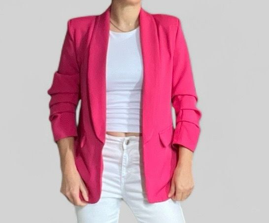 Blazer met opgestroopte mouwen - Blazer met driekwart mouwen - Blazer voor vrouwen - Roze blazer