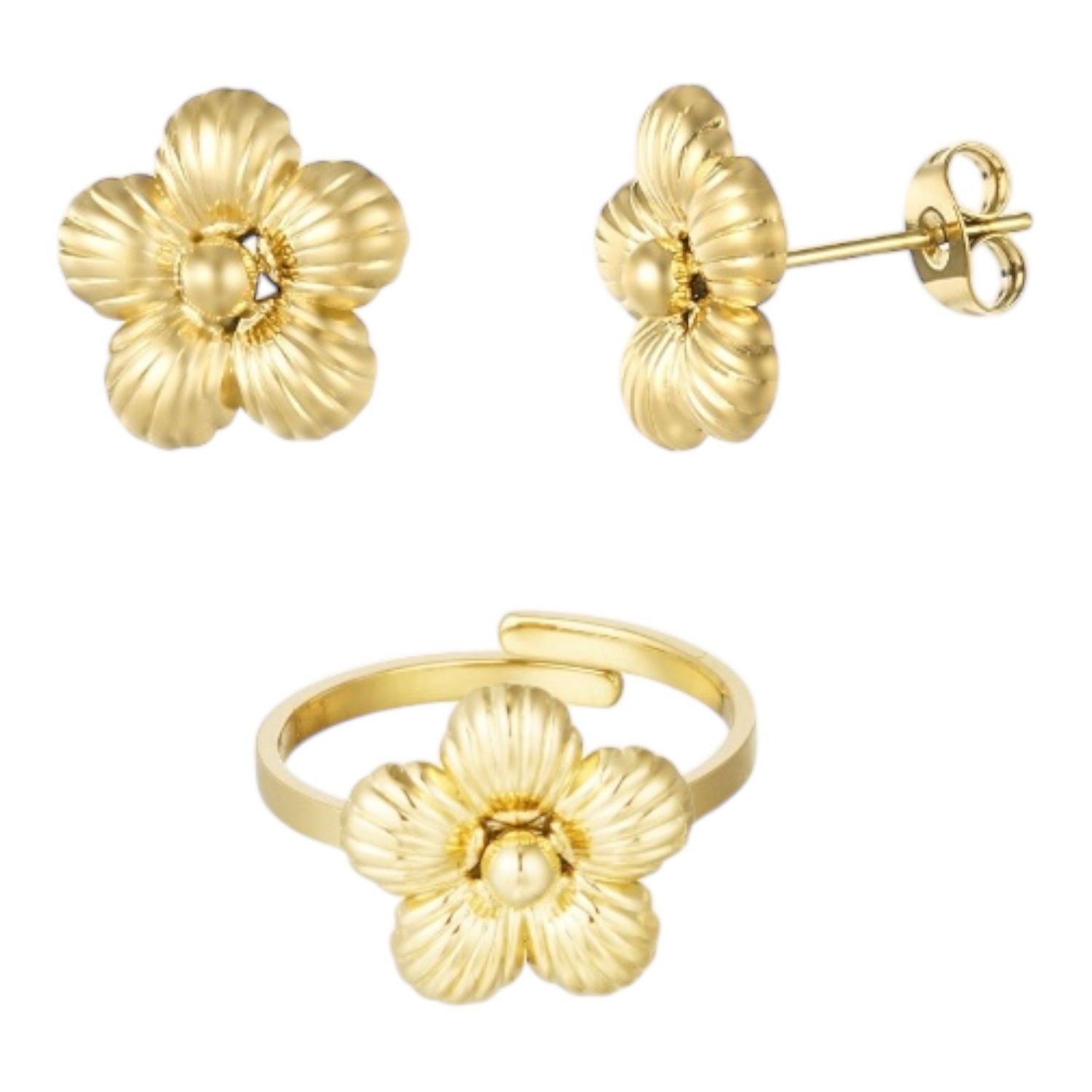 Ring Met Bloem - stainless Steel- 100% Waterproof -Goudkleurig