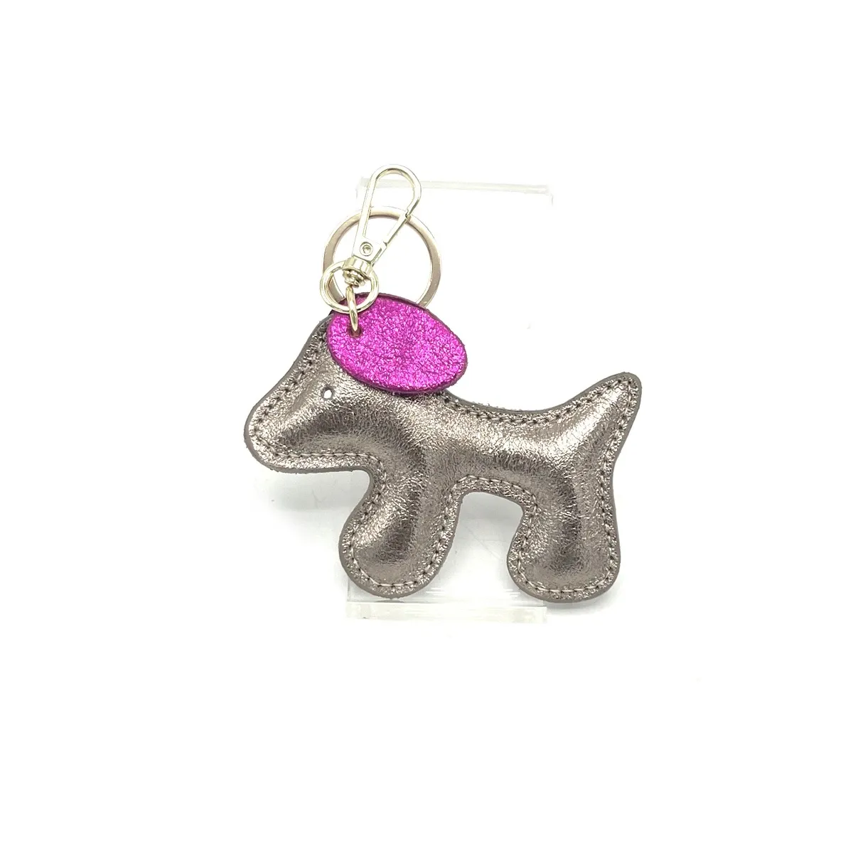 Bicolor gelamineerde lederen sleutelhanger, Schattig puppy ontwerp