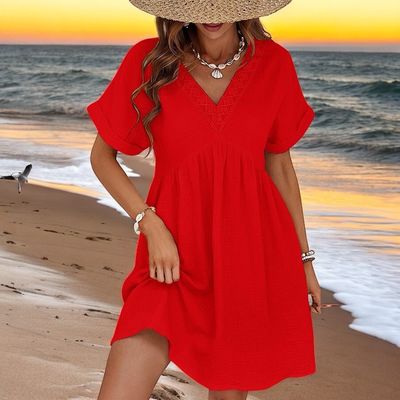 zomer jurken dames- luchtige zomerjurk- mini zomerjurk - Katoenen jurk - Jurk In Tetra Stof- korte jurk voor vrouwen - Knie Jurk - Katoenen jurk - korte jurk voor vrouwen