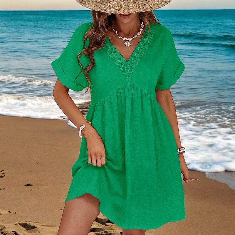 zomer jurken dames- luchtige zomerjurk- mini zomerjurk - Katoenen jurk - Jurk In Tetra Stof- korte jurk voor vrouwen - Knie Jurk - Katoenen jurk - korte jurk voor vrouwen