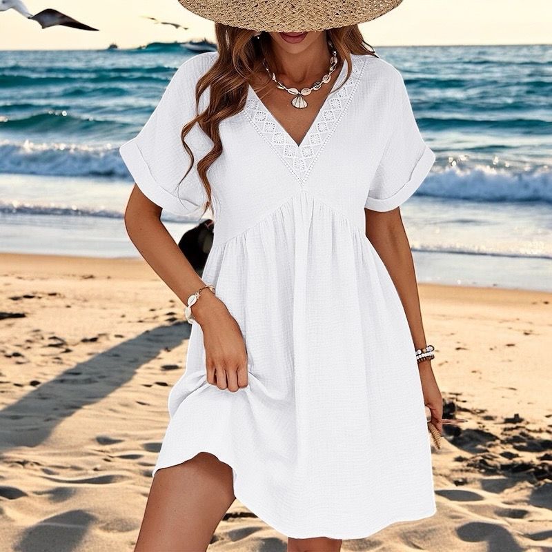 zomer jurken dames- luchtige zomerjurk- mini zomerjurk - Katoenen jurk - Jurk In Tetra Stof- korte jurk voor vrouwen - Knie Jurk - Katoenen jurk - korte jurk voor vrouwen