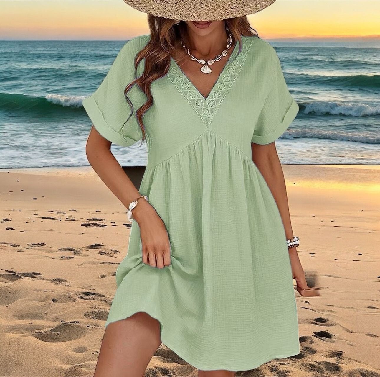 zomer jurken dames- luchtige zomerjurk- mini zomerjurk - Katoenen jurk - Jurk In Tetra Stof- korte jurk voor vrouwen - Knie Jurk - Katoenen jurk - korte jurk voor vrouwen