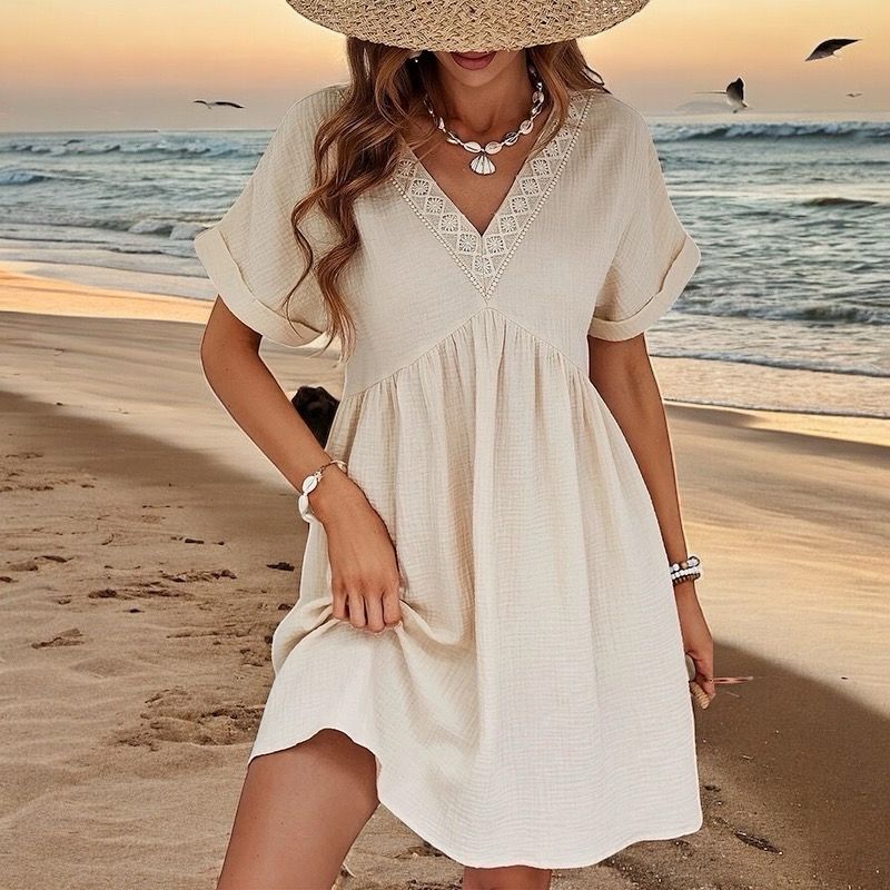 zomer jurken dames- luchtige zomerjurk- mini zomerjurk - Katoenen jurk - Jurk In Tetra Stof- korte jurk voor vrouwen - Knie Jurk - Katoenen jurk - korte jurk voor vrouwen