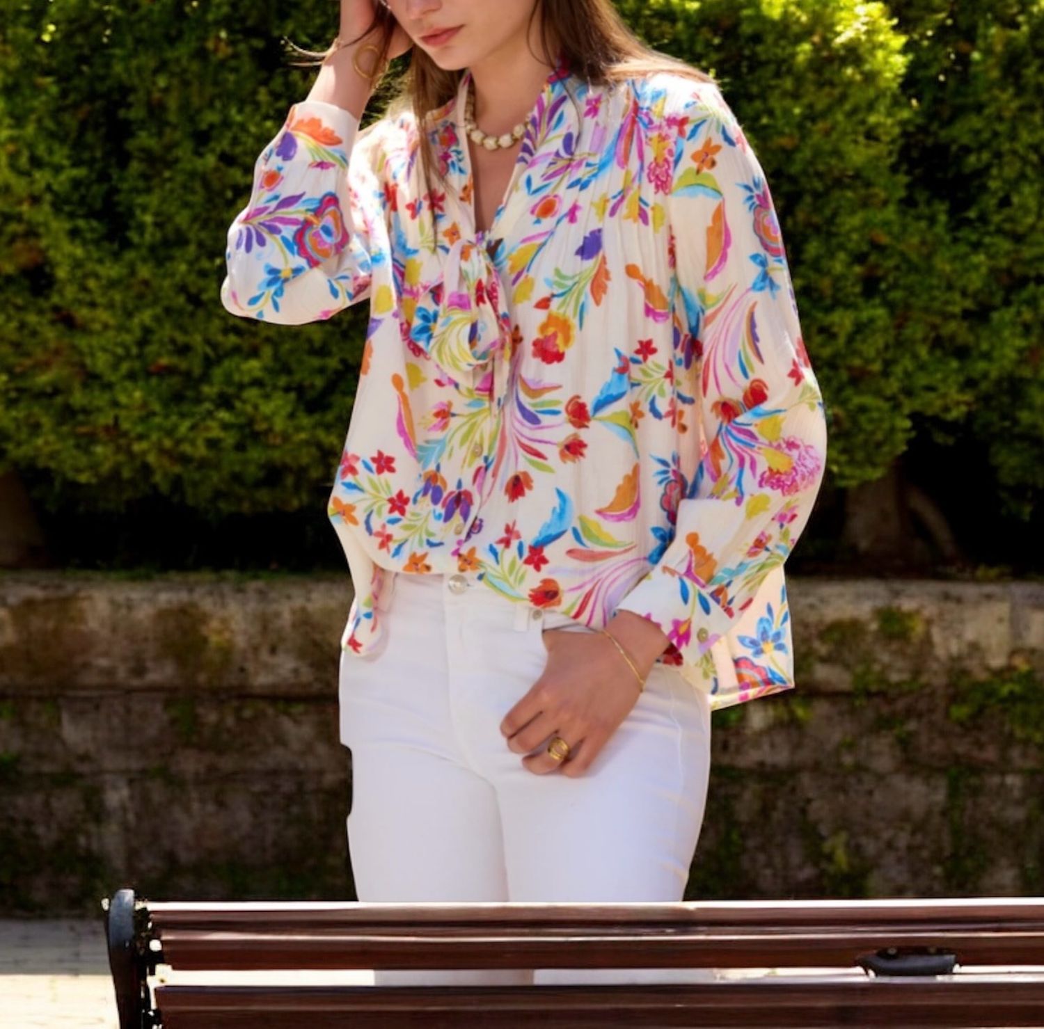 Elegante Blouse Voor Vrouwen- Top Met Lange Mouwen - Top Met Bloemen Print - Luchtige Top Voor Dames - Top Met Kleurrijke Print