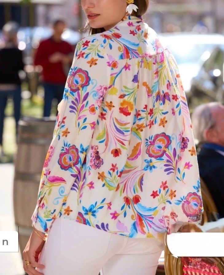 Elegante Blouse Voor Vrouwen- Top Met Lange Mouwen - Top Met Bloemen Print - Luchtige Top Voor Dames - Top Met Kleurrijke Print