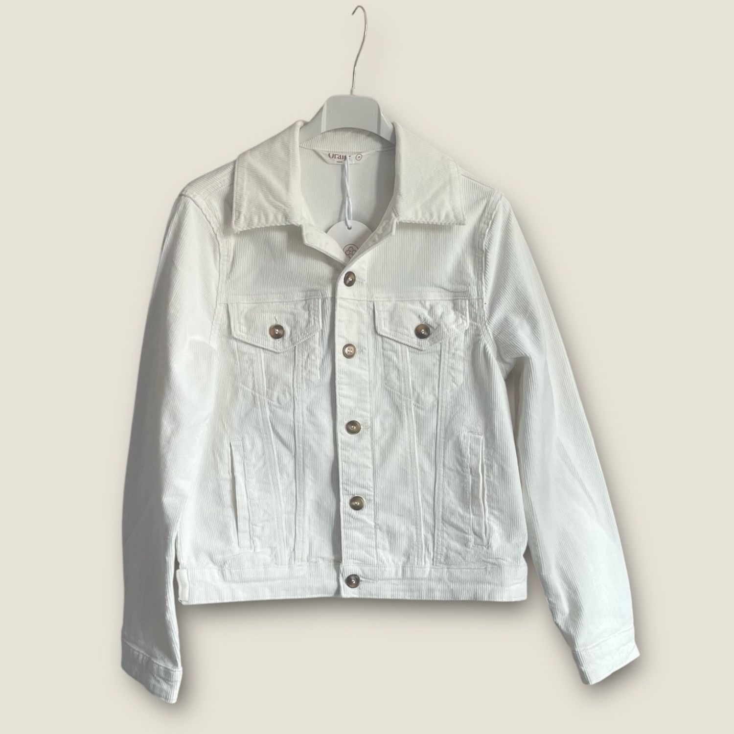 Witte Corduroy Vest - Witte Korte Jas- Jeans Vest Voor Vrouwen - Korte Vest - Gestreept Katoen