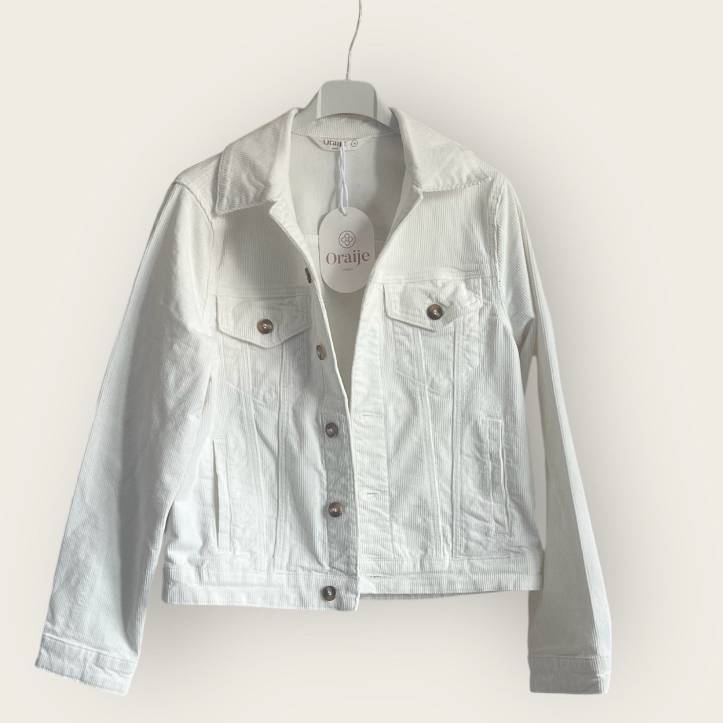 Witte Corduroy Vest - Witte Korte Jas- Jeans Vest Voor Vrouwen - Korte Vest - Gestreept Katoen
