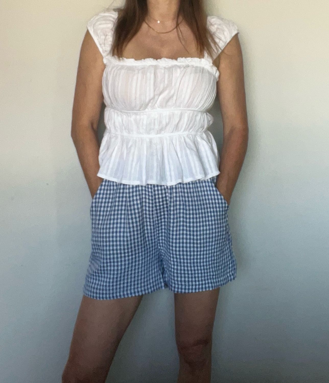 Printed Gingham - Short Met Ruitjes - Navy Bleu