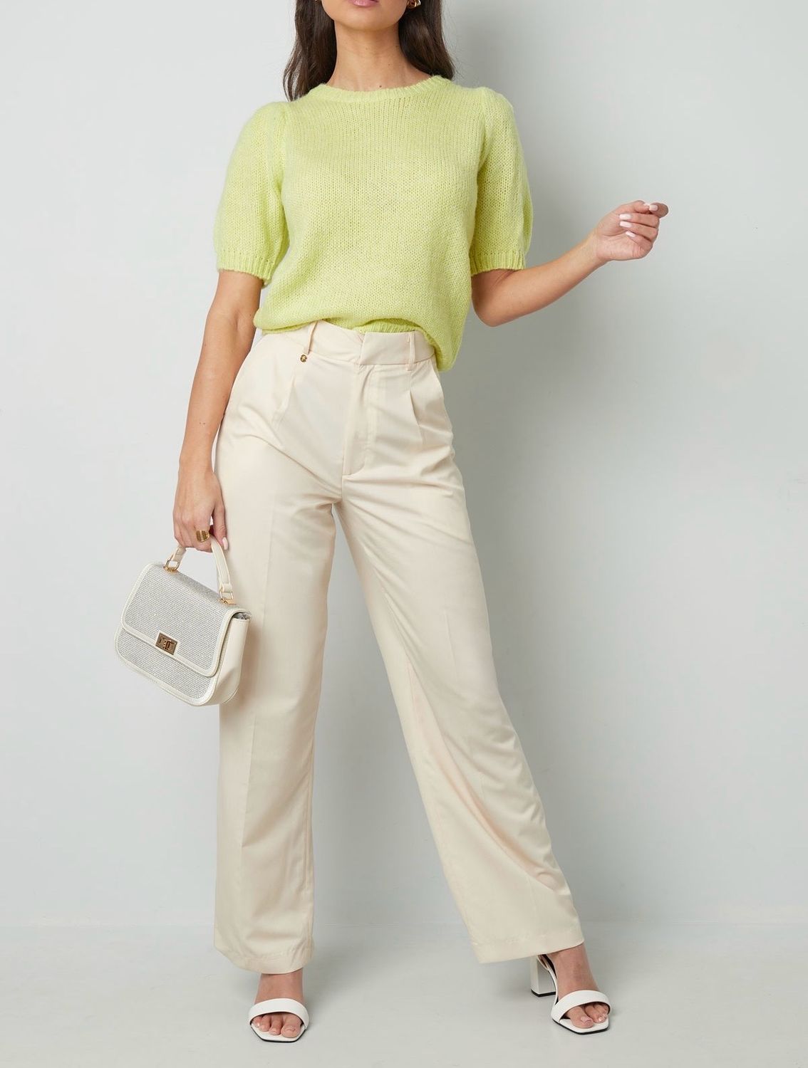 T Shirt Met Pof Mouwen - Knitted Trui Met Korte Mouwen