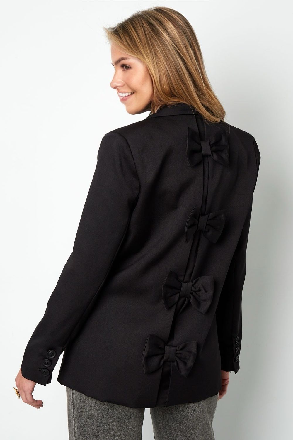 Blazer Zwart Voor Vrouwen - Speciale Blazer- zwarte blazer - dames blazer zwart - blazer met strikken- elegante blazer dames- blazer met details