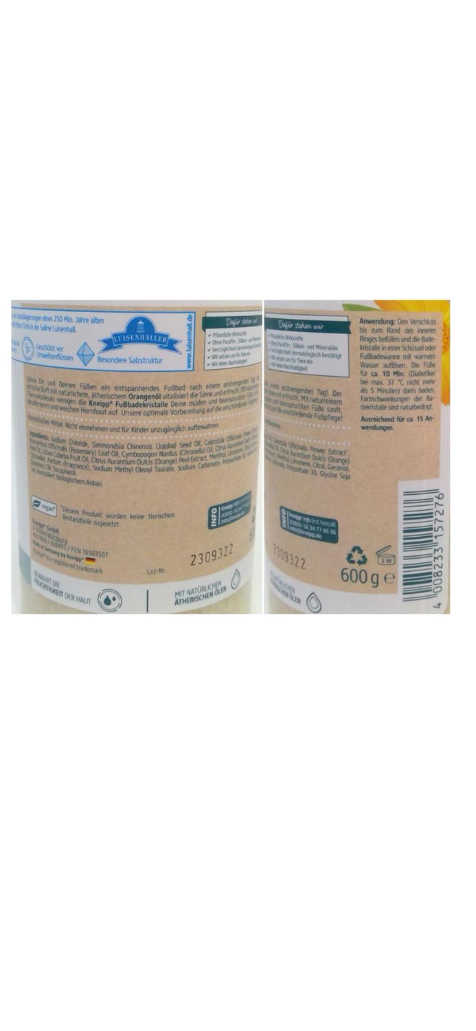 Voetbad Kristallen- Kneipp Badproducten - Bio Calendula En Sinaasappel Olie - 600 Gr