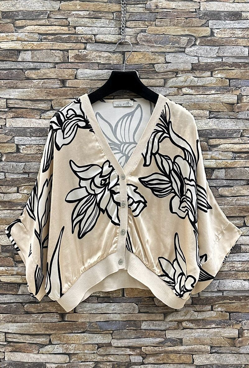GILET-  cardigan met print-  silk-effect - satin viscose,- loose fit - romantic- one size gilet - cardigan met korte mouwen - losse gilet