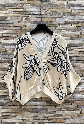 GILET-  cardigan met print-  silk-effect - satin viscose,- loose fit - romantic- one size gilet - cardigan met korte mouwen - losse gilet